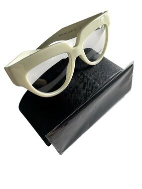 Prada VPR 07Q Floral Embellished Ivory Cat Eye Eyeglasses Frames Italy Full Set